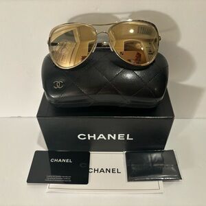 💛Chanel Super Rare 18Kt Gold Mirrored lenses Aviator w/CC logo. Brand New!$600.